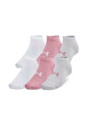 Komplet šestih nogavic do gležnjev v beli, roza in sivi barvi. Narejene iz teksturiranega blaga z ojačanimi manšetami in logotipom Under Armour na vsaki nogavici.
