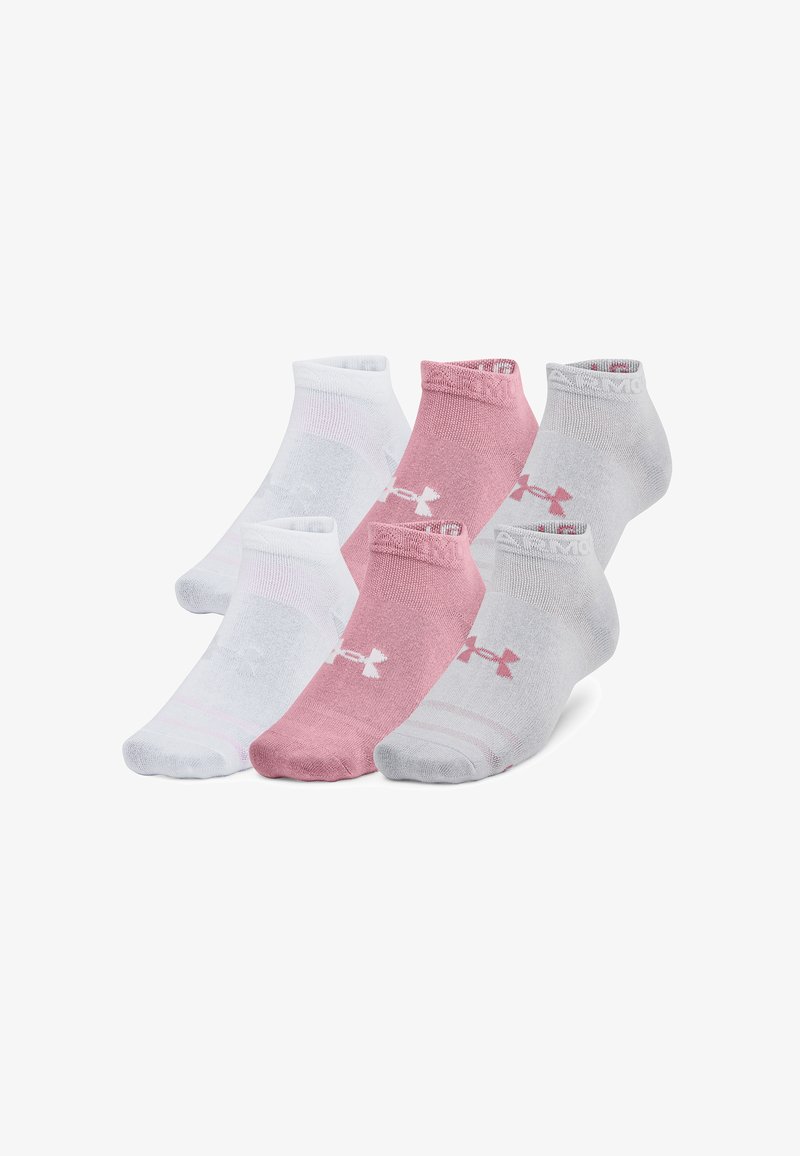 Set von sechs Knöchelsocken in Weiß, Pink und Grau. Aus strukturierter Baumwolle mit verstärkten Bündchen und dem Under Armour-Logo auf jeder Socke.