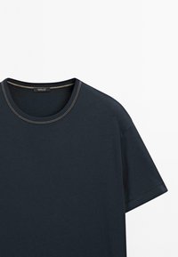 Massimo Dutti SHORT-SLEEVE WITH CONTRAST TOPSTITCHING - Jednoduché tričko - mottled dark blue
