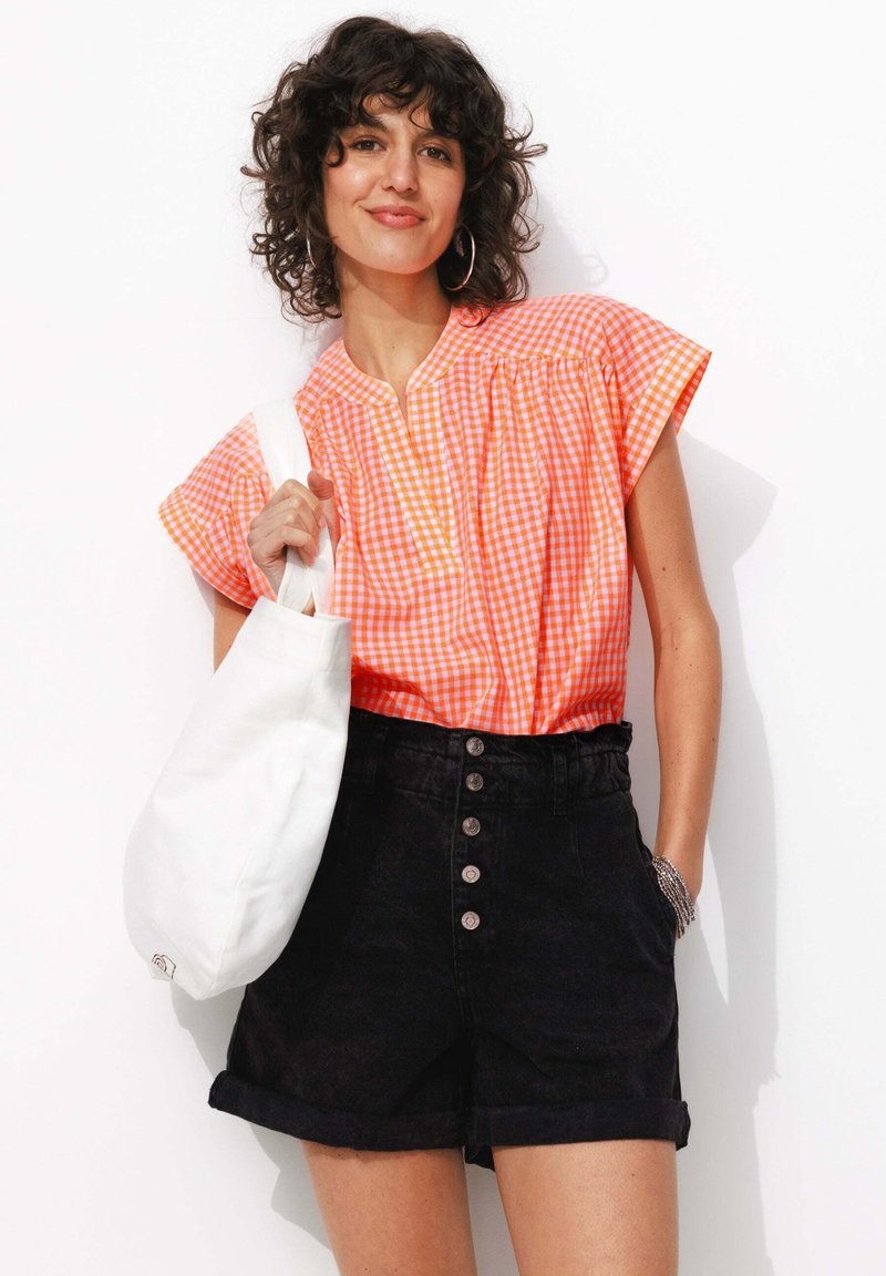 Col Chemise Chemise Femme Carreaux Chemise A Carreaux Manches 34