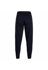 Marineblauwe joggingbroek van zachte stof, met een elastische tailleband en taps toelopende boorden voor een comfortabele pasvorm. Geen zichtbare zakken.