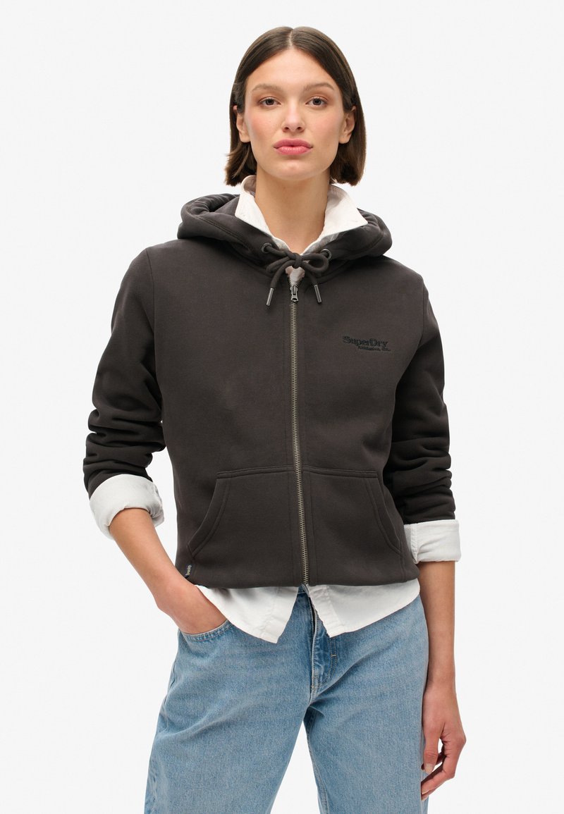 Superdry & Co ESSENTIAL LOGO ZIP HOOD - Sweatjacke - bison black