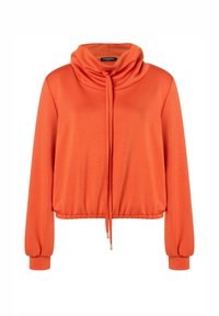Gekürzter Hoodie in leuchtendem Orange, mit drapierter Kapuze, langen Ärmeln mit elastischen Bündchen und verstellbaren Kordeln am Kragen.