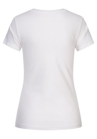 White cotton t-shirt with short sleeves and a round neckline, featuring a smooth texture and a fitted shape, no visible logos or patterns.
