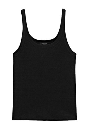 Canotta nera senza maniche con scollo a girocollo e spalline strette, design semplice, abbigliamento casual da uomo di Massimo Dutti.