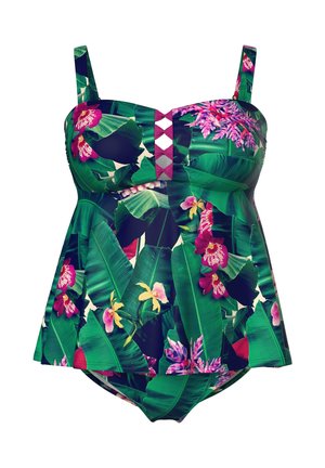 Ulla Popken, TANKINI, BLÜTEN, SOFTCUPS, TRÄGER VERSTELLBAR, RECYCELT - Badeanzug - mint green