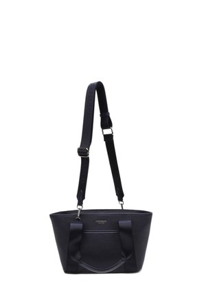 Sac à main en cuir noir avec poignées courtes et une bandoulière réglable et amovible, marqué "DIANA&CO PARIS".