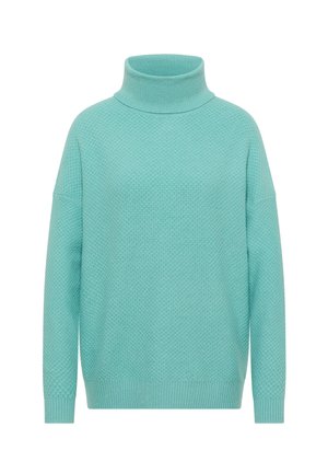 Maglione a dolcevita turchese con motivo a maglia testurizzato, vestibilità oversize, polsini e orlo a coste e collo alto. Finitura in tessuto morbido.