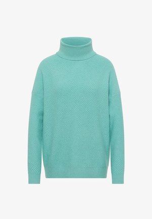 Maglione a dolcevita turchese con motivo a maglia testurizzato, vestibilità oversize, polsini e orlo a coste e collo alto. Finitura in tessuto morbido.