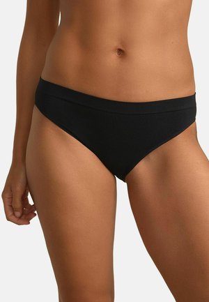 Zwarte bikini onderkant van een zachte, rekbare stof. Beschikt over een brede tailleband en een klassieke slipvorm, ontworpen voor comfort en een goede pasvorm.