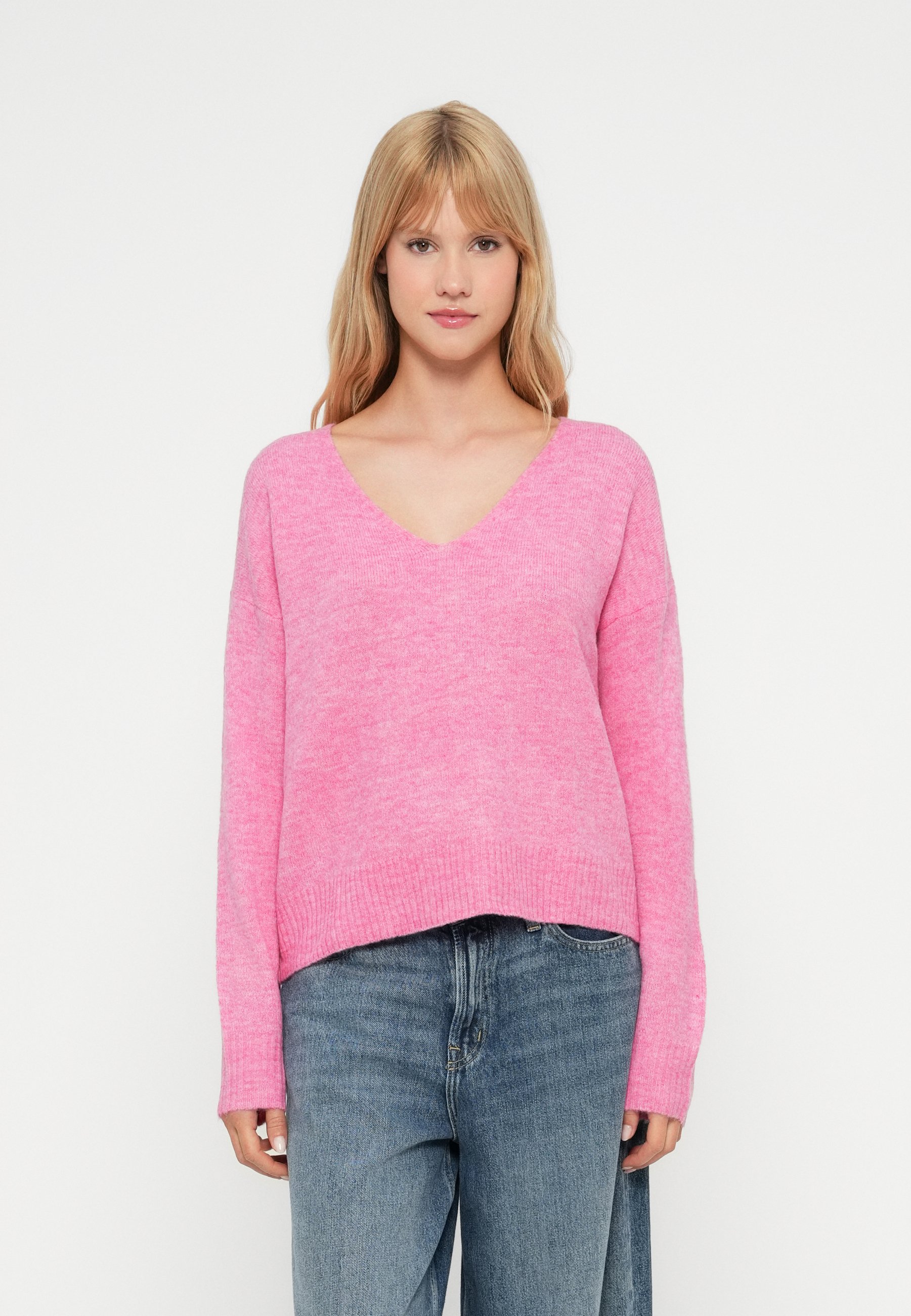 JDY JDYELANORA L/S V-NECK NOOS Jumper pink cosmos melange/pink