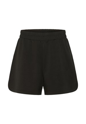 Černé sportovní kraťasy vyrobené z lehkého a pohodlného materiálu. Mají elastický pas, boční kapsy a hladkou strukturu.