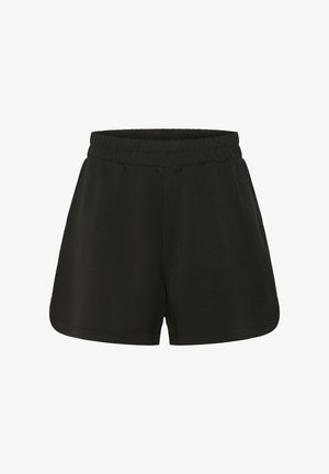 Shorts de sport noirs en tissu léger et confortable. Dotés d'une taille élastique, de poches latérales et d'une texture lisse.