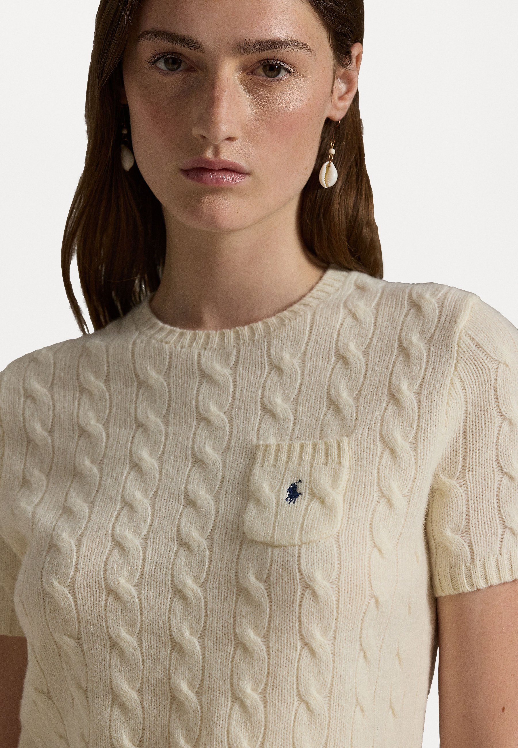 ★★POLO RALPH LAUREN★★ W Cable Wool Cashmere Short Sleeve Cable Wool-Cashmere Short-Sleeve Jumper for Women | Ralph