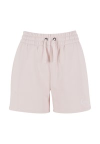Svjetloružičaste kratke hlače od mekane tkanine, s elastičnim pojasom s vezicama i bočnim džepovima. Suptilni detalj logotipa na prednjem dijelu.