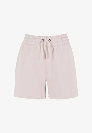 Lichtroze shorts gemaakt van zachte stof, met een elastische tailleband met koordjes en zijzakken. Subtiele logo-detail aan de voorkant.