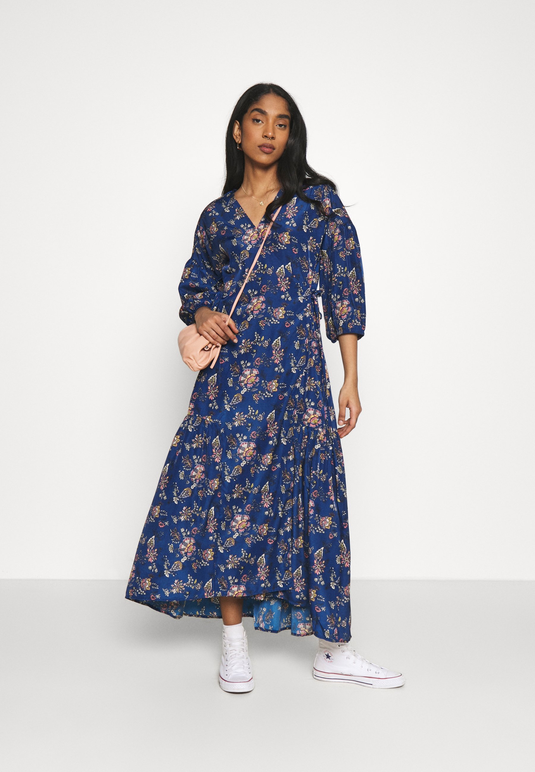 long navy wrap dress