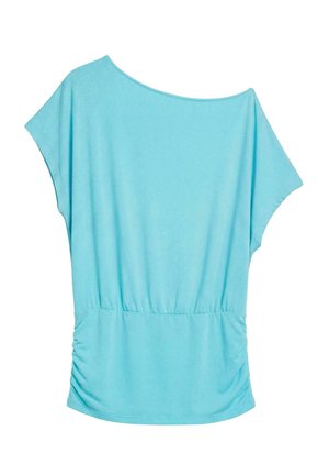 PULL&BEAR, GATHERED ASYMETRIC TOP - ASYMMETRIC TOP - T-shirt imprimé - turquoise