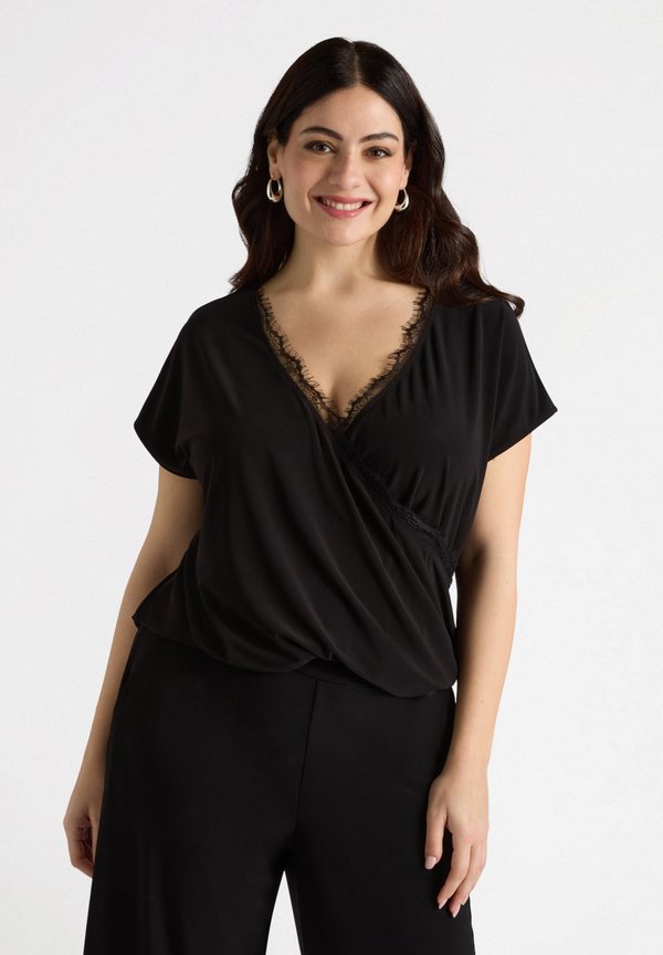 CON INCROCIO E BORDI IN  - Bluse - nero