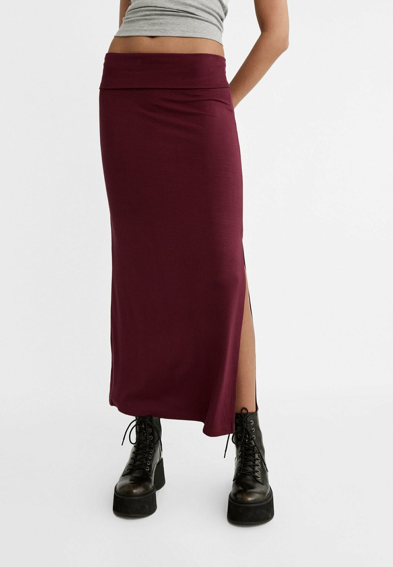 Stradivarius FOLD OVER WAIST - Maxi sukně - bordeaux