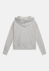 Szara skrócona hoodie z kapturem na sznurki, o ściągaczach na rękawach i na dolnym brzegu. Wykonana z miękkiego, teksturowanego materiału o gładkim wykończeniu.