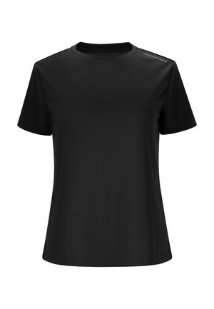 Zwart sportshirt met korte mouwen, ronde hals en kleine tekst "ENDURANCE" op de rechterschouder.