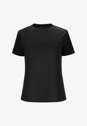 Black short-sleeve athletic shirt with crew neck and small "ENDURANCE" text on the right shoulder.