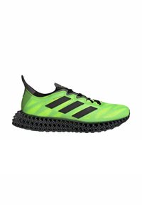 Scarpe da ginnastica verdi con tomaia in rete, accenti neri e un distintivo suola 3D stampata in nero, caratterizzata da una superficie testurizzata e un profilo basso.