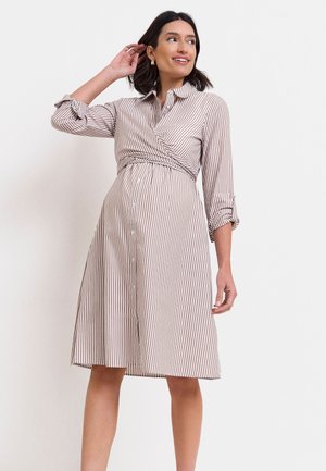 Seraphine, REGULAR FIT - MATERNITY NURSING MIDI WRAP - Blousejurk - taupe/white stripe