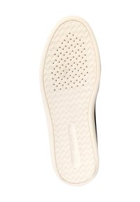 Suola di sneaker bianca con un motivo zigzag testurizzato e piccoli fori di ventilazione, caratterizzata da un bordo liscio e dalla parola "GEOX" stampata.