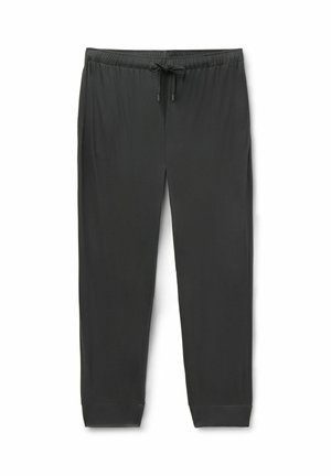 Schwarze Freizeithose mit elastischem Bund und Kordelzug, zulaufenden Beinen und Knöchelabschlüssen, geeignet für entspannte oder sportliche Aktivitäten.