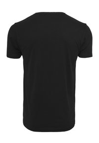 Black short-sleeve t-shirt made of cotton; simple design with a round neck and no visible logos or patterns on the back.