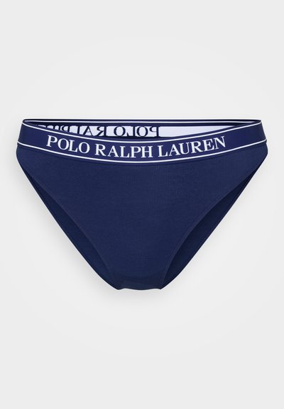 Tengerészkék pamut bikini stílusú alsónemű fehér logóval ellátott rugalmas derékrésszel, amelyen a "POLO RALPH LAUREN" felirat olvasható. Simaság jellemzi, testhezálló kialakítással.