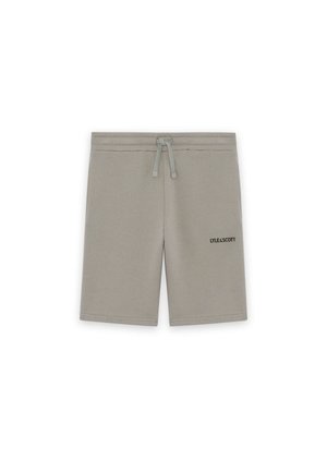 Lysegrå shorts til knæet med justerbar snøre i taljen og "LYLE & SCOTT"-logo på det nederste højre ben.