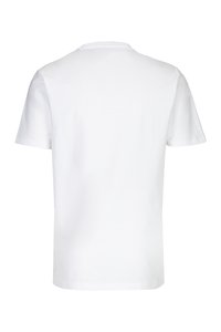 Witte katoenen T-shirt met korte mouwen en een ronde halslijn, met een gladde textuur en zonder zichtbare patronen of ontwerpen.