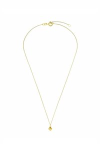 Collana in tono oro con una catena fine e un piccolo ciondolo a forma di cuore. Design minimalista, superficie liscia e finitura lucida. Lunghezza regolabile.