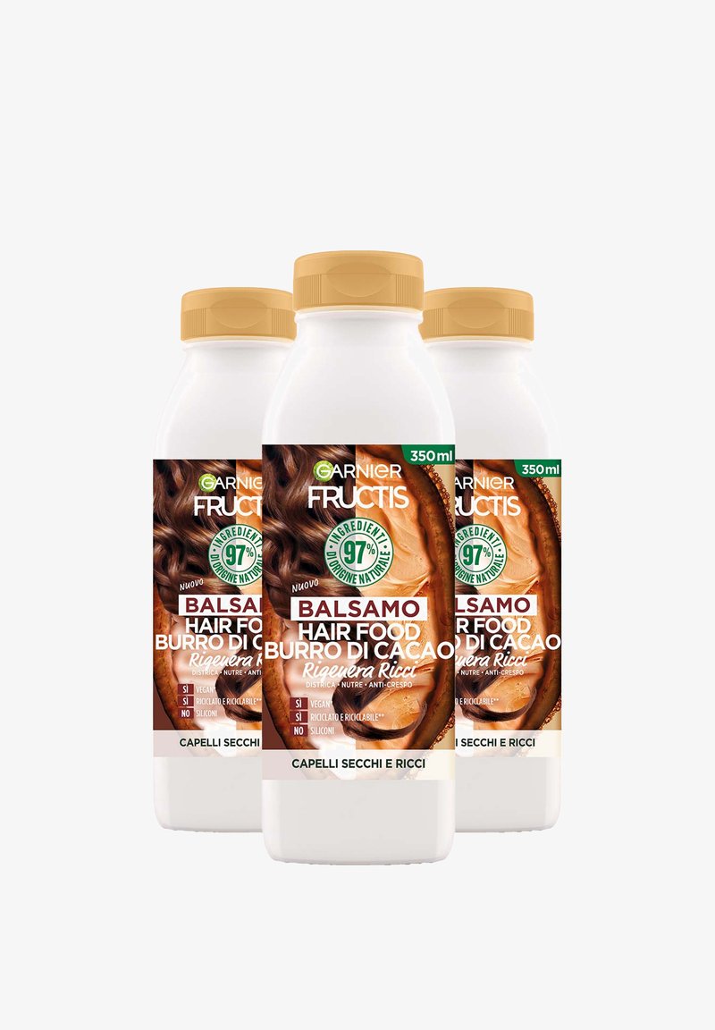 Garnier - BALSAMO RIGENERANTE FRUCTIS HAIR FOOD, BALSAMO RIGENERA RICCI AL BURRO DI CACAO PER CAPELLI SECCHI E RICCI, 350 ML - 3 PACK - Siero per capelli, Ingrandire
