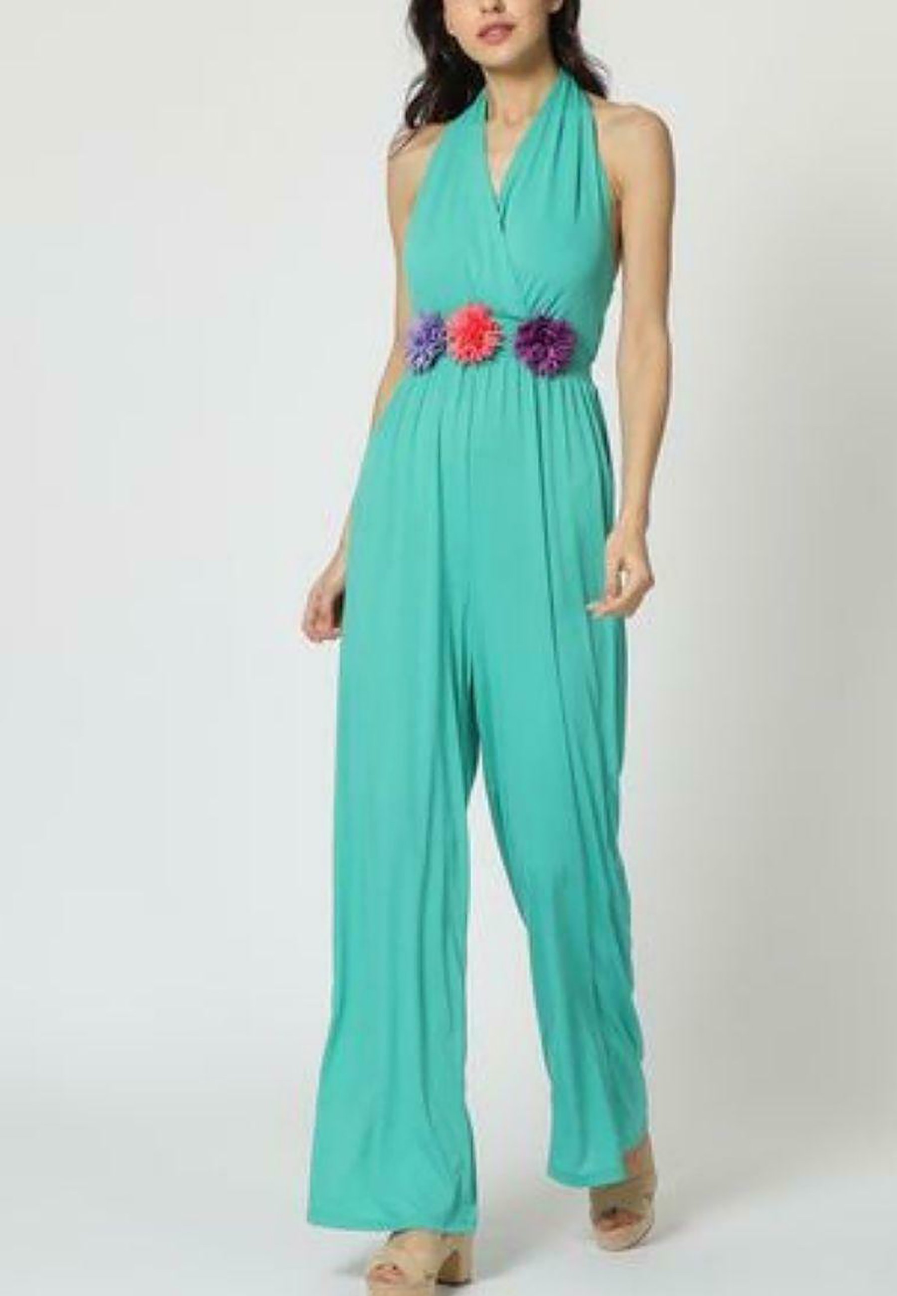La Morena ESCOTE HALTER Y DETALLE DE FLORES - Mono - verde - Zalando.es