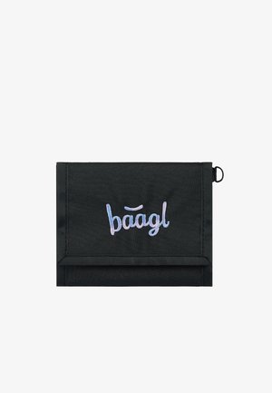 Černý textilní pytlík s klopou, na které je vyšitý logo "baagl" v pastelových barvách. Obsahuje očko pro připevnění.