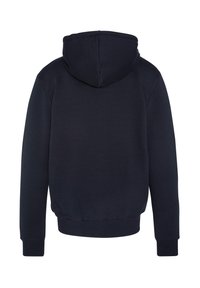 Felpa con cappuccio blu navy realizzata in tessuto morbido, con cappuccio regolabile, polsini e orlo a costine. Texture liscia con una vestibilità comoda.