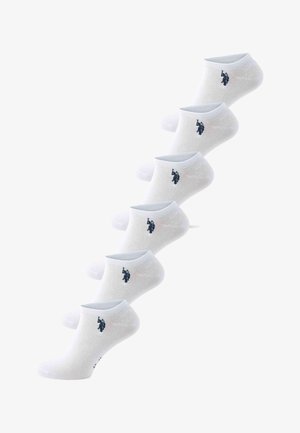 Białe skarpetki do kostek wykonane z mieszanki bawełny, z granatowym logo po boku, z rypsowym ściągaczem i gładką teksturą.