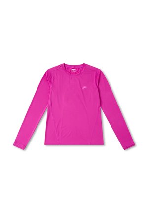 Langermige sportshirt in felroze, gemaakt van lichtgewicht, ademend materiaal. Heeft een ronde halslijn en platte naden.