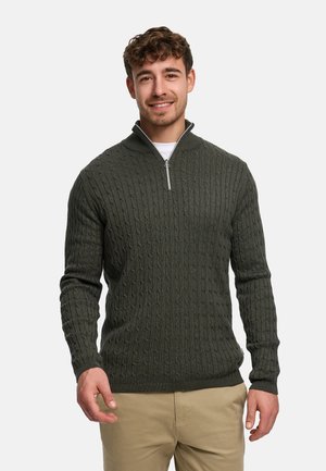 Kronstadt CABLE HALF-ZIP - Stickad tröja - army mix