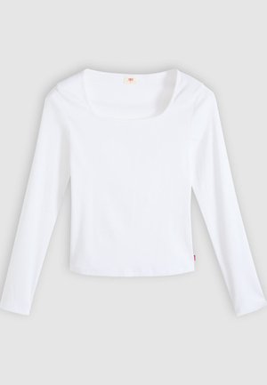 Λευκό μακρυμάνικο μπλουζάκι από ριμπ ύφασμα, με τετράγωνη λαιμόκοψη και εφαρμοστή σχεδίαση, με μικρή ετικέτα λογότυπου στη πλευρά.