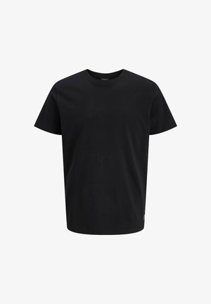 Juodas medvilninis marškinėliai su trumpomis rankovėmis, apvalia iškirpte, tiesiu pjūviu ir mažu logotipo akcentu ant apatinės dalies. Minkšta tekstūra ir kasdieniškas dizainas.