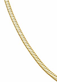 Gouden ketting met een gedraaid schakelontwerp, een gladde textuur en gelijkmatig verdeelde schakels, die een continue en vloeiende uitstraling creëert.