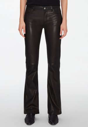 BOOTCUT FIT - Leather trousers - black