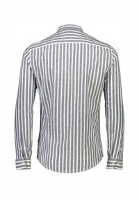 Katoenen shirt met een blauw-wit verticale gestreept patroon, lange mouwen met knoopmanchetten en een klassieke kraagontwerp.