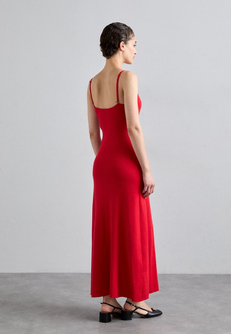 strapless open back dress Maje Red Logo Ruched V Neck Long Sleeves Asymmetrical Maxi Dress Size   Mine & Yours