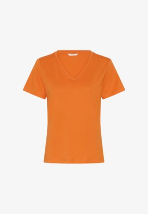 Camiseta naranja de algodón de manga corta con cuello en V, de diseño sencillo y liso y ajuste regular.
